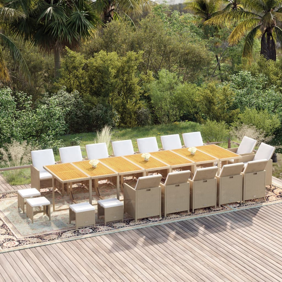 19-Delige Tuinset Met Kussens Poly Rattan Beige Beige en bruin