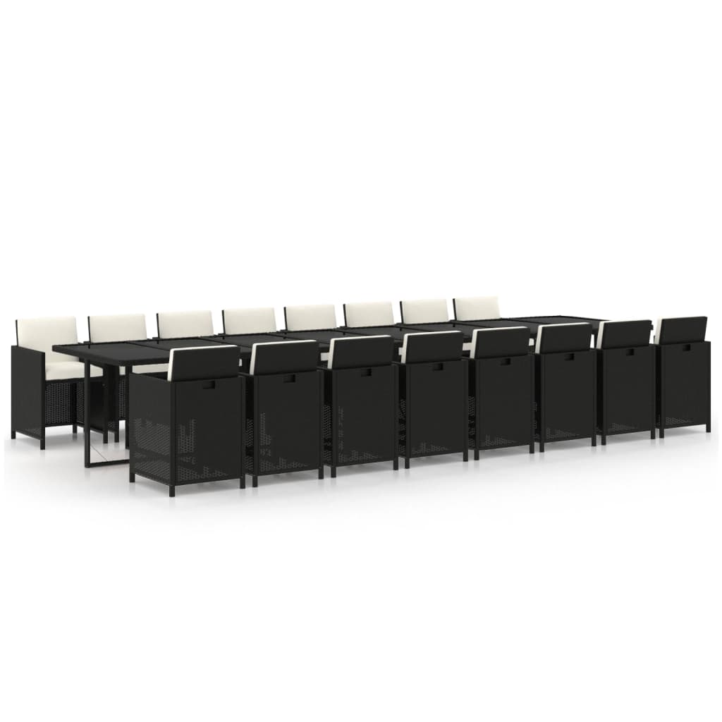 17-delige Tuinset met kussens poly rattan zwart