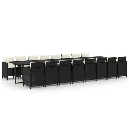 17-delige Tuinset met kussens poly rattan zwart