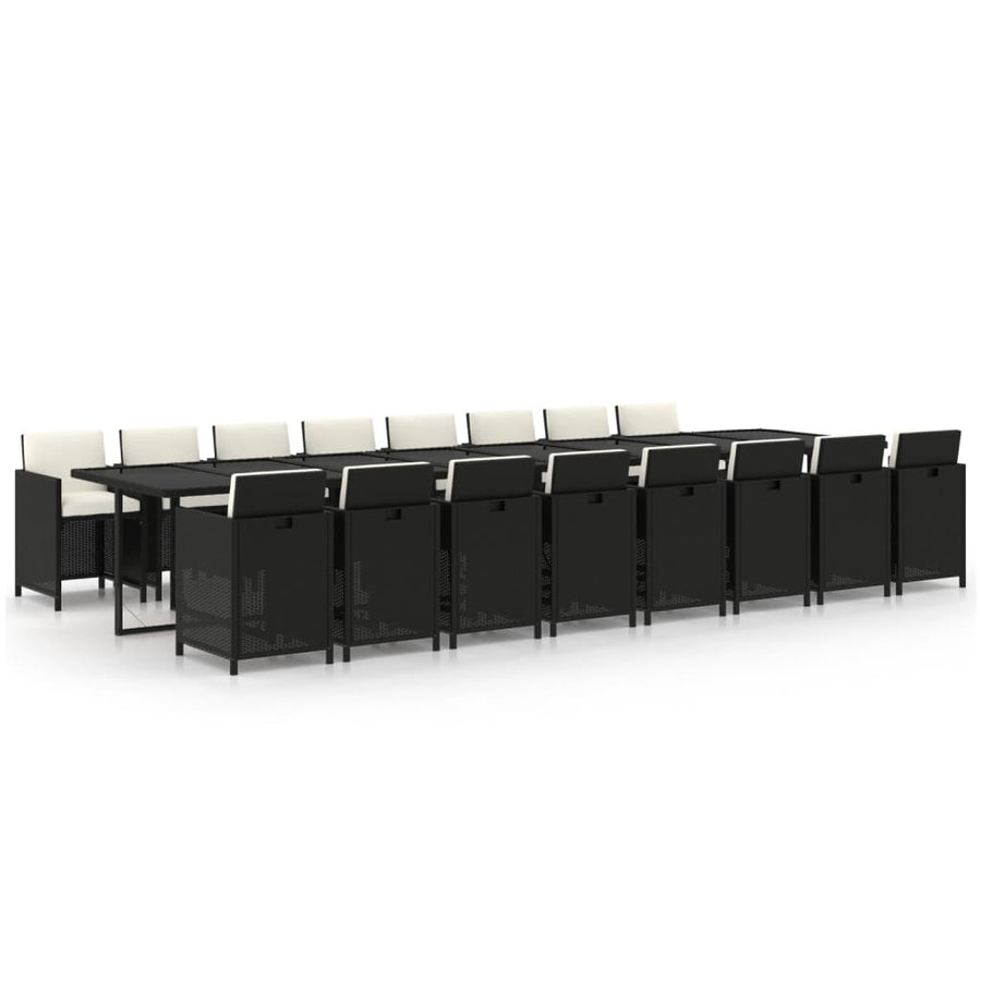 17-delige Tuinset met kussens poly rattan zwart