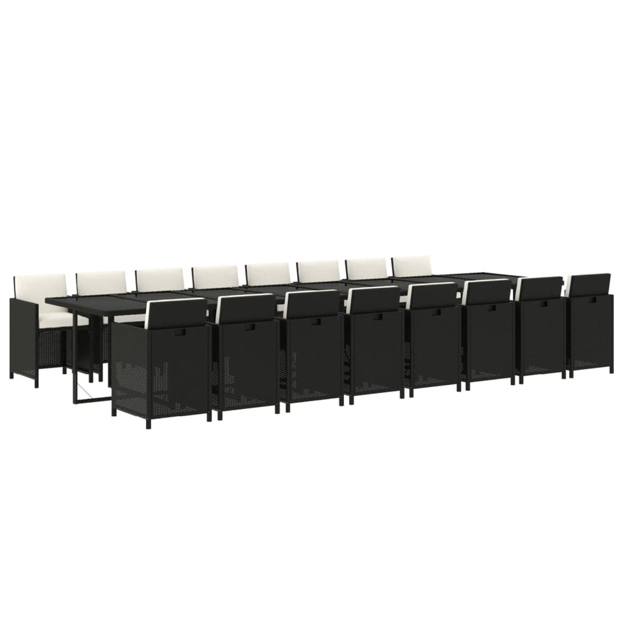 17-delige Tuinset met kussens poly rattan zwart