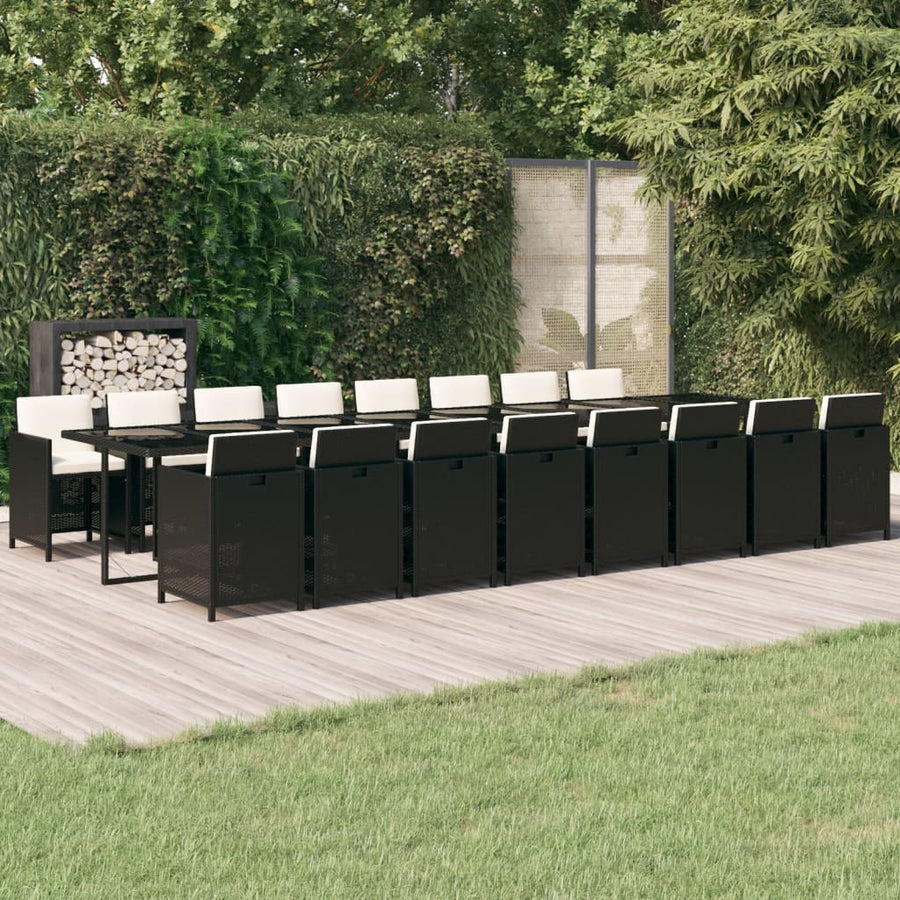 17-delige Tuinset met kussens poly rattan zwart