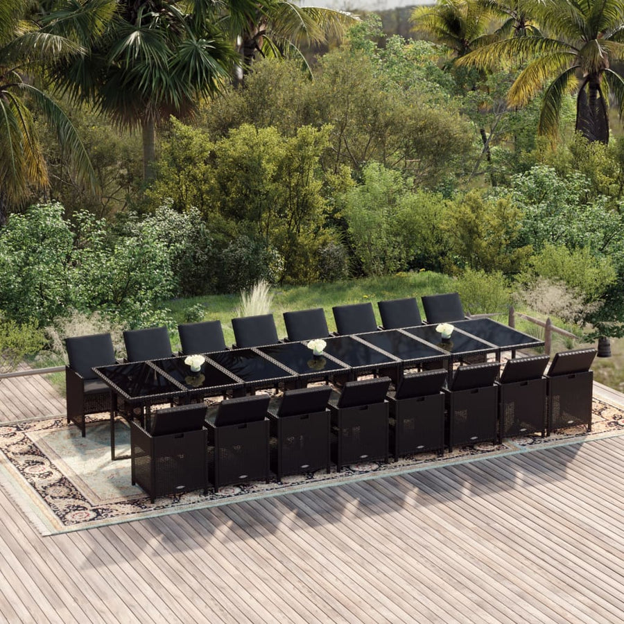 17-Delige Tuinset Met Kussens Poly Rattan Zwart 1