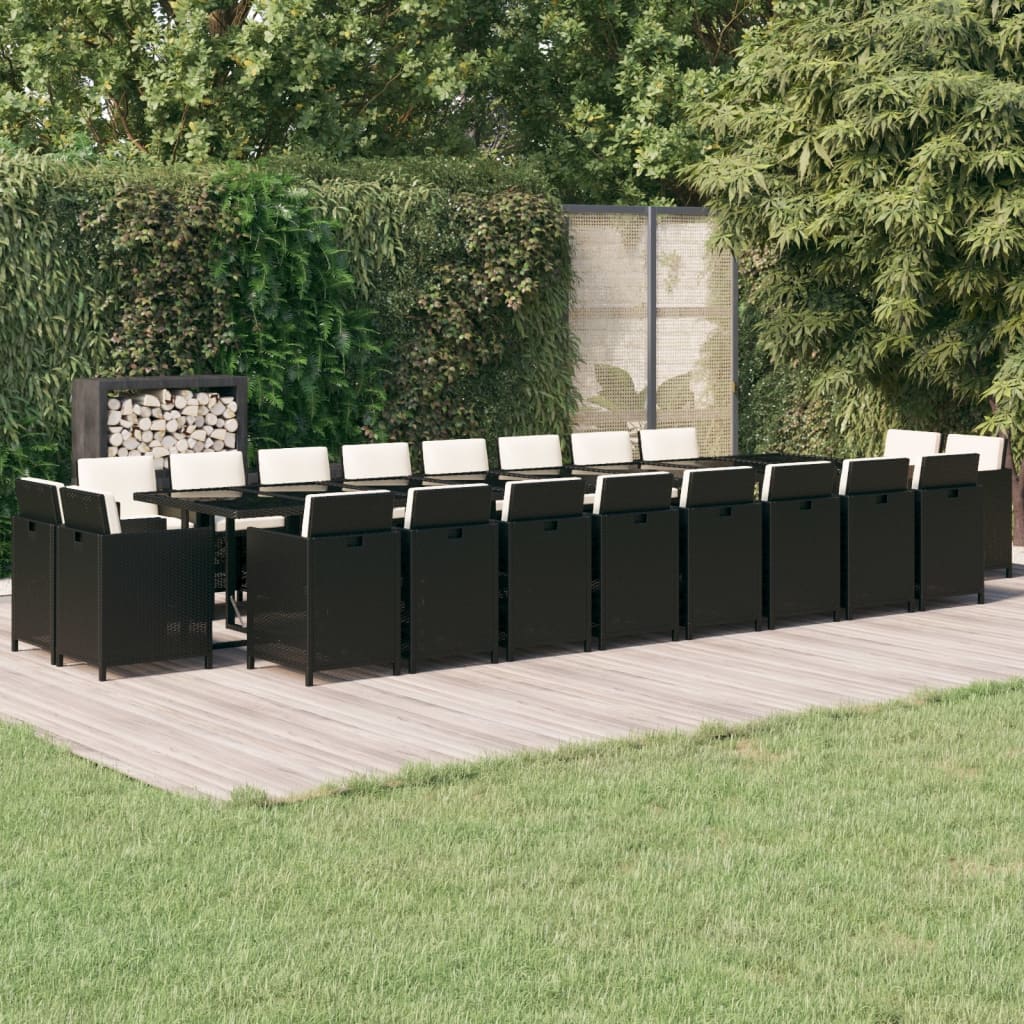 21-delige Tuinset met kussens poly rattan zwart