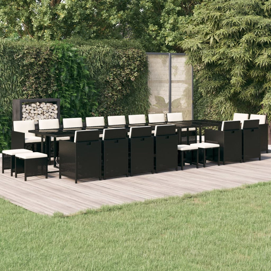21-delige Tuinset met kussens poly rattan zwart