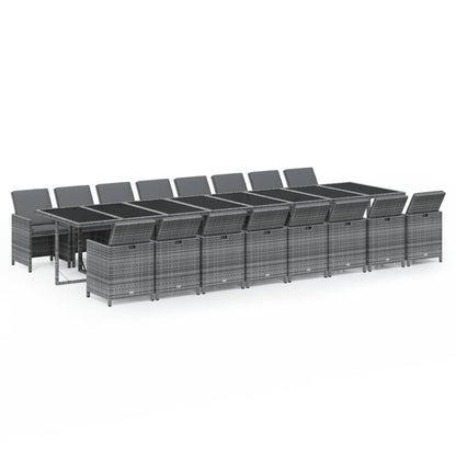17-delige Tuinset met kussens poly rattan grijs