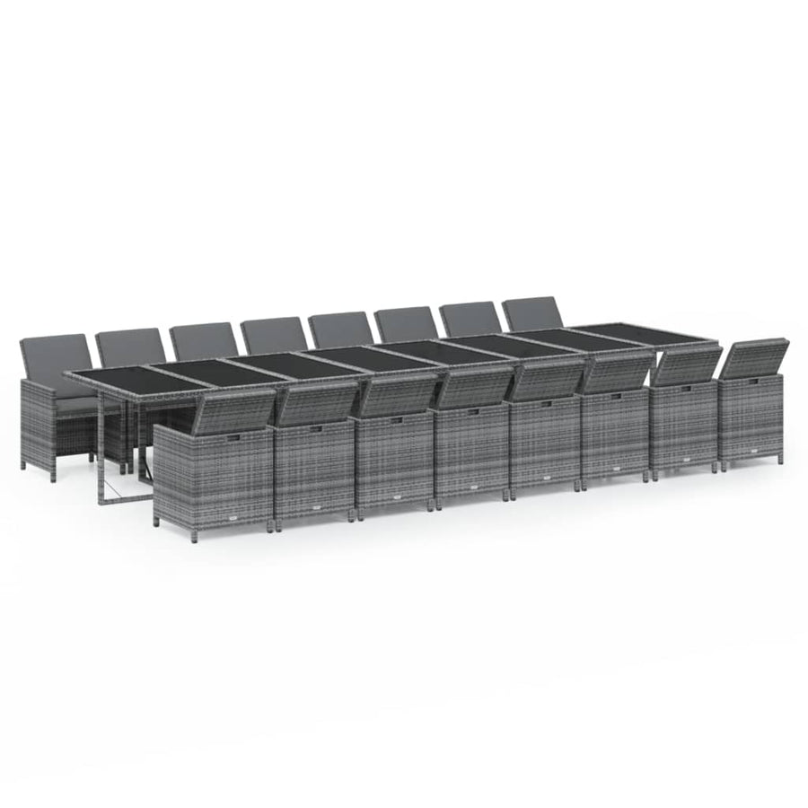 17-delige Tuinset met kussens poly rattan grijs
