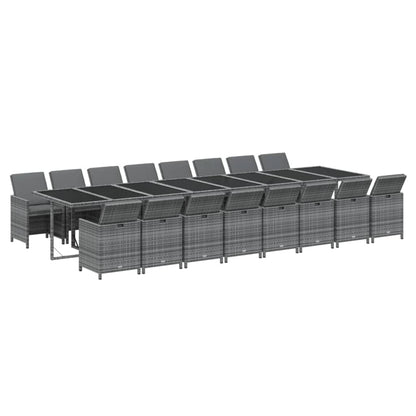 17-delige Tuinset met kussens poly rattan grijs
