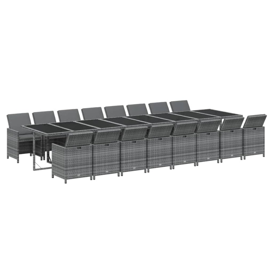 17-delige Tuinset met kussens poly rattan grijs