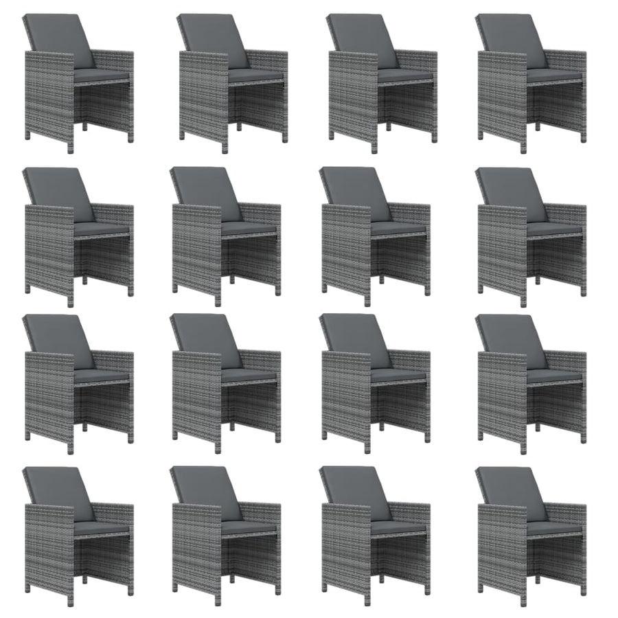 17-delige Tuinset met kussens poly rattan grijs