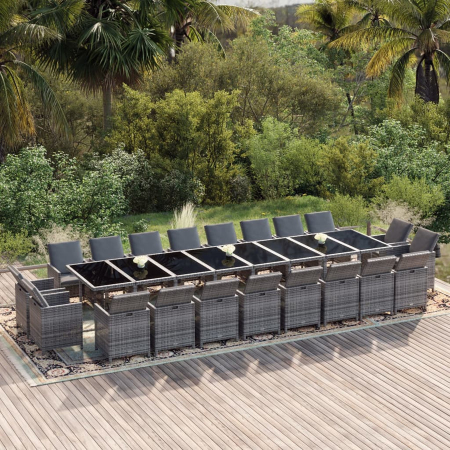 21-delige Tuinset met kussens poly rattan grijs