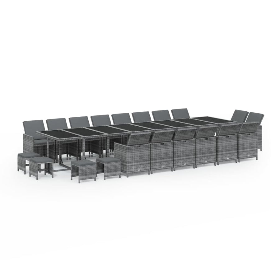 21-delige Tuinset met kussens poly rattan grijs