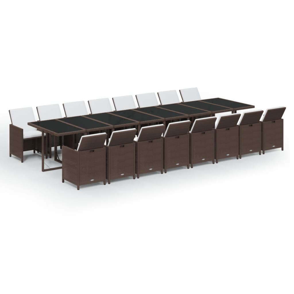 17-Delige Tuinset Met Kussens Poly Rattan Bruin Bruin en zwart