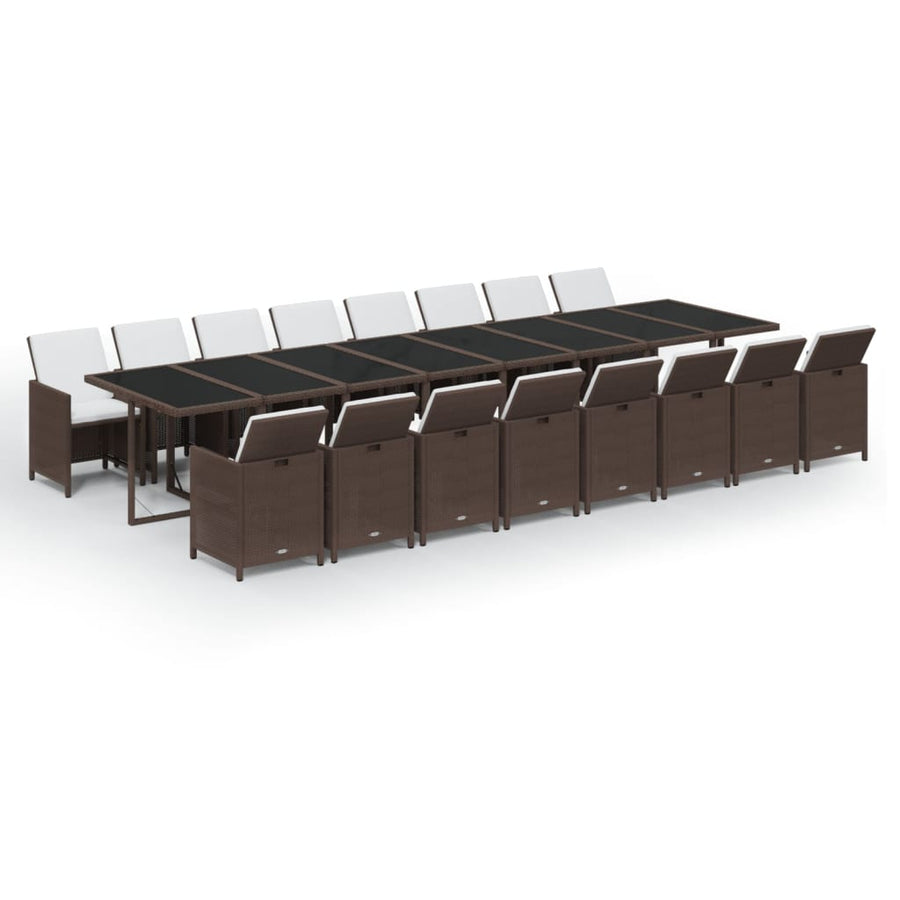 17-Delige Tuinset Met Kussens Poly Rattan Bruin Bruin en zwart
