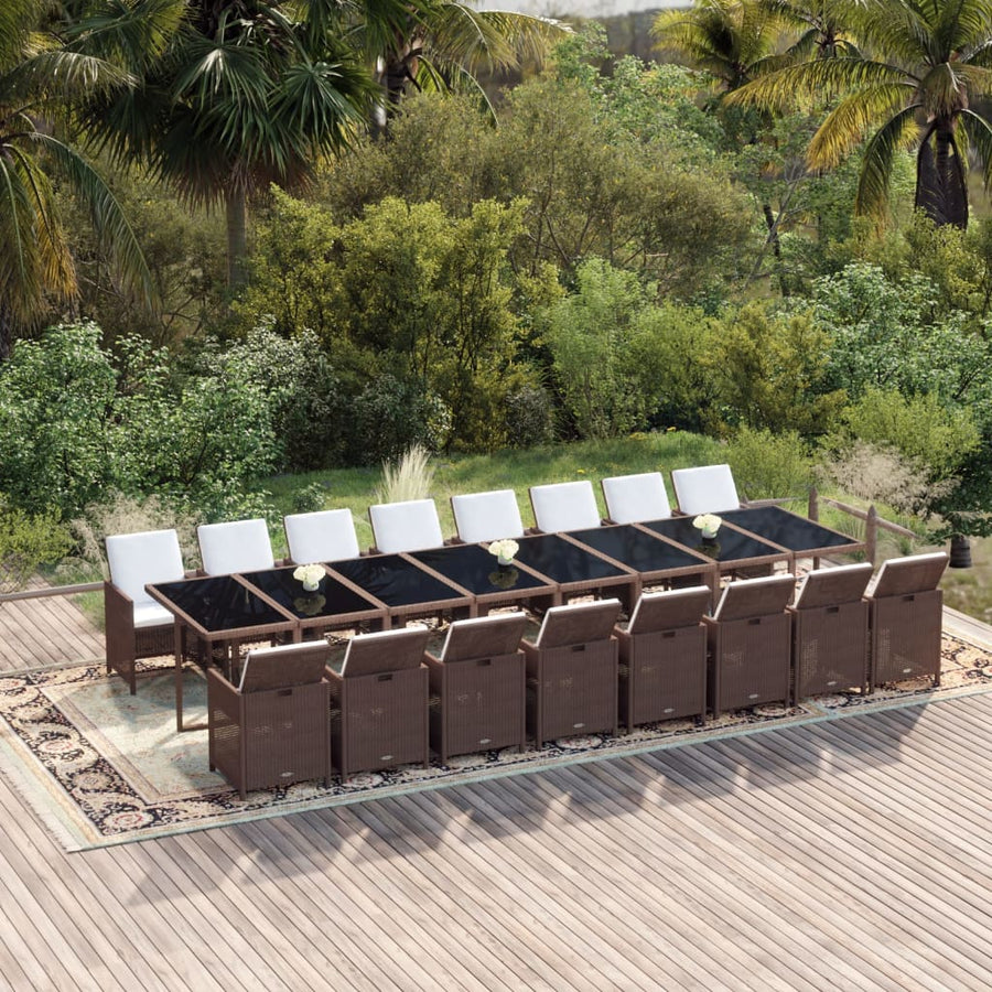 17-Delige Tuinset Met Kussens Poly Rattan Bruin Bruin en zwart
