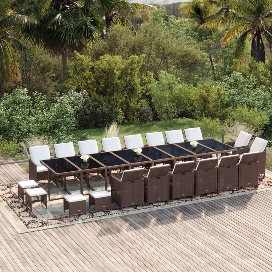 21-Delige Tuinset Met Kussens Poly Rattan Bruin Bruin en zwart