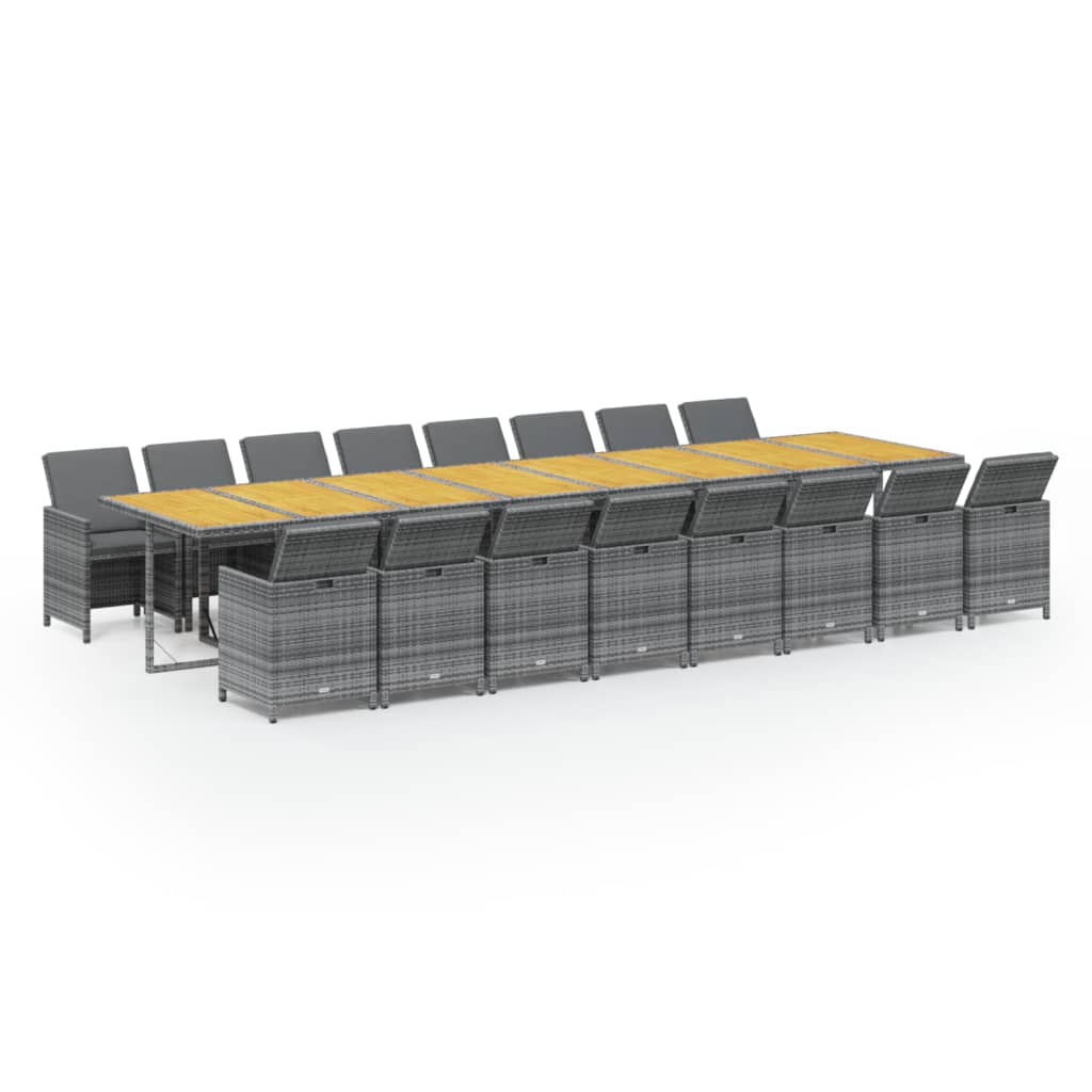 17-Delige Tuinset Met Kussens Poly Rattan Grijs Grijs en bruin 16x Fauteuil + Tafel