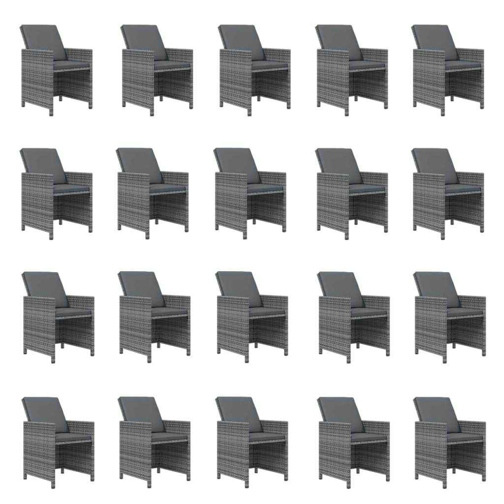 21-Delige Tuinset Met Kussens Poly Rattan Grijs Grijs en bruin 20x Fauteuil + Tafel