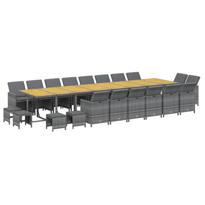 21-Delige Tuinset Met Kussens Poly Rattan Grijs Grijs en bruin 16x Fauteuil + 4x voetensteun + Tafel