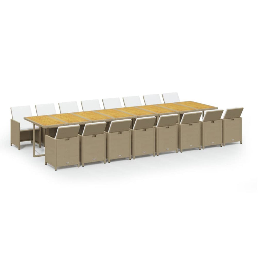 17-Delige Tuinset Met Kussens Poly Rattan Beige Beige en bruin
