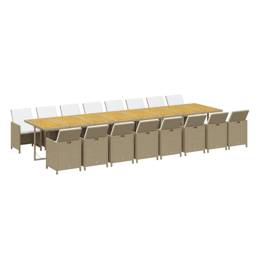 17-Delige Tuinset Met Kussens Poly Rattan Beige Beige en bruin