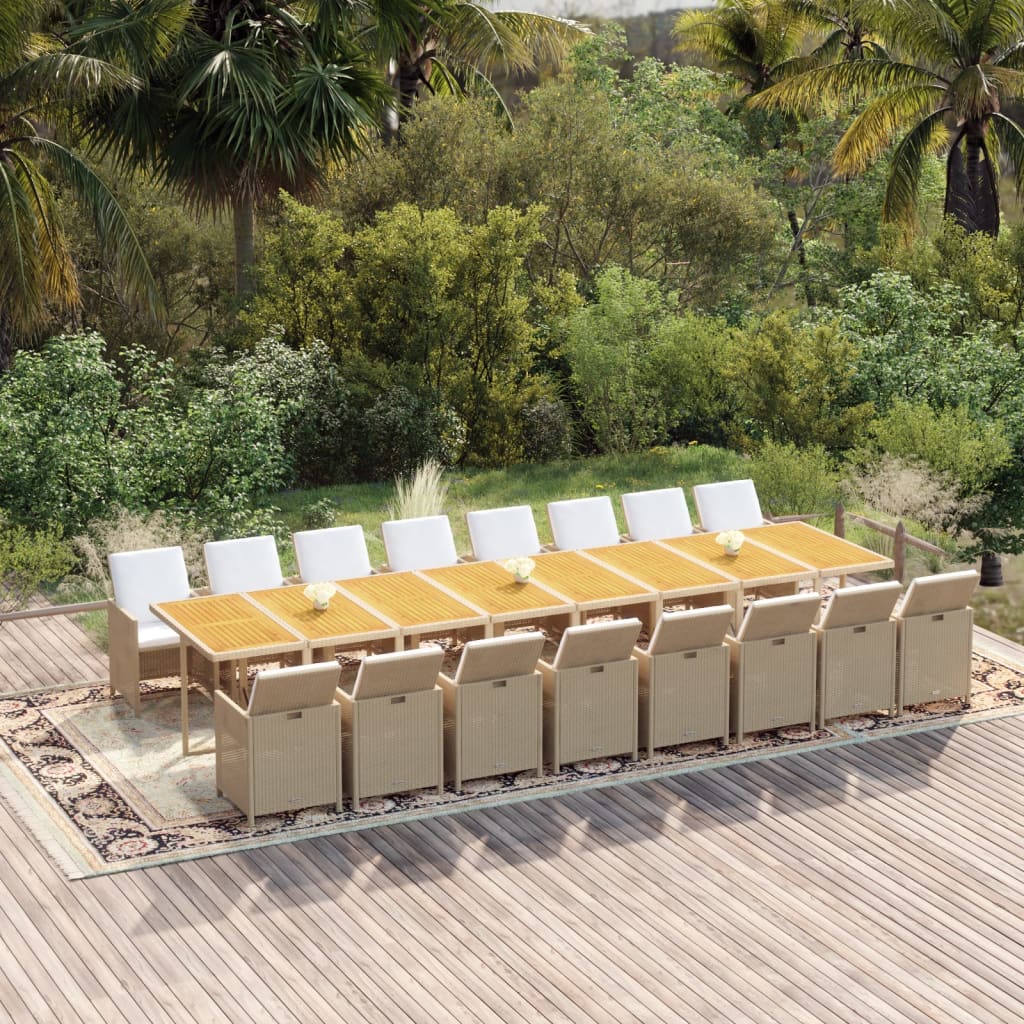 17-Delige Tuinset Met Kussens Poly Rattan Beige Beige en bruin