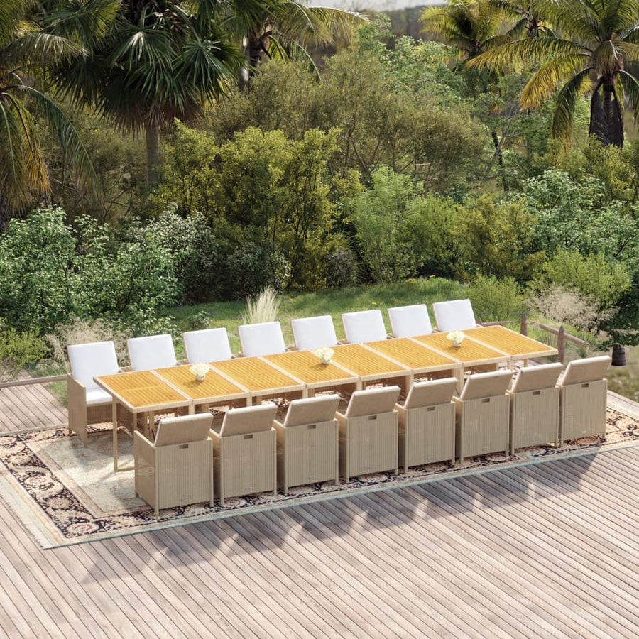 17-Delige Tuinset Met Kussens Poly Rattan Beige Beige en bruin