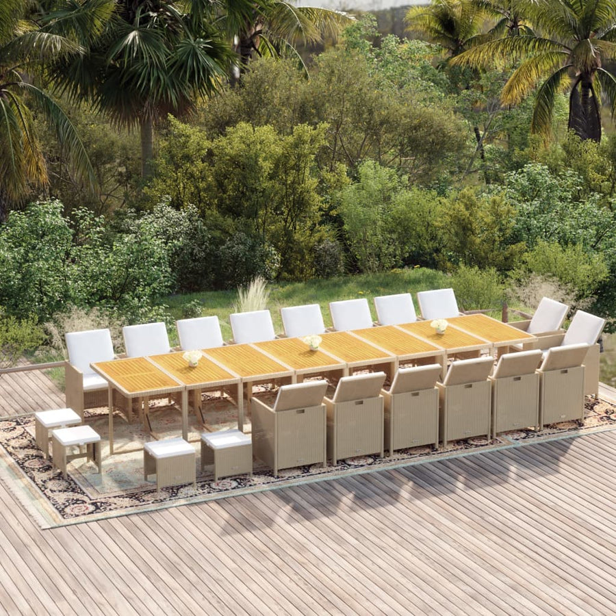 21-Delige Tuinset Met Kussens Poly Rattan Beige Beige en bruin