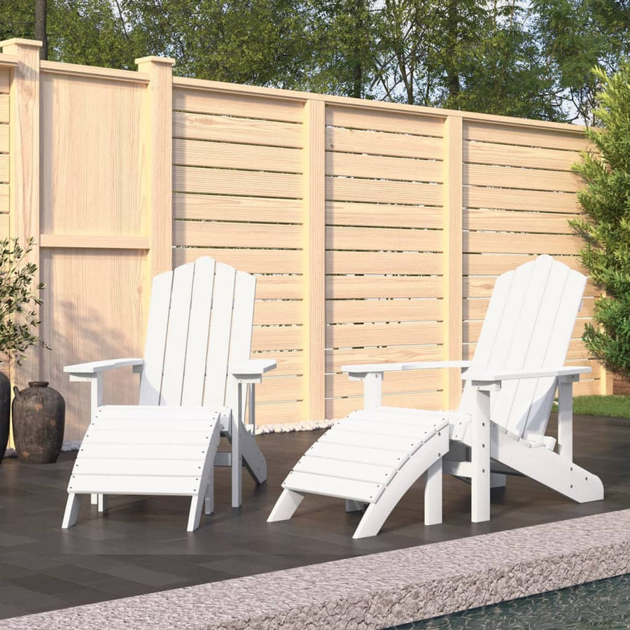 Tuinstoelen 2 St Adirondack Met Voetensteunen Hdpe Wit 2x Fauteuil + 2x voetensteun