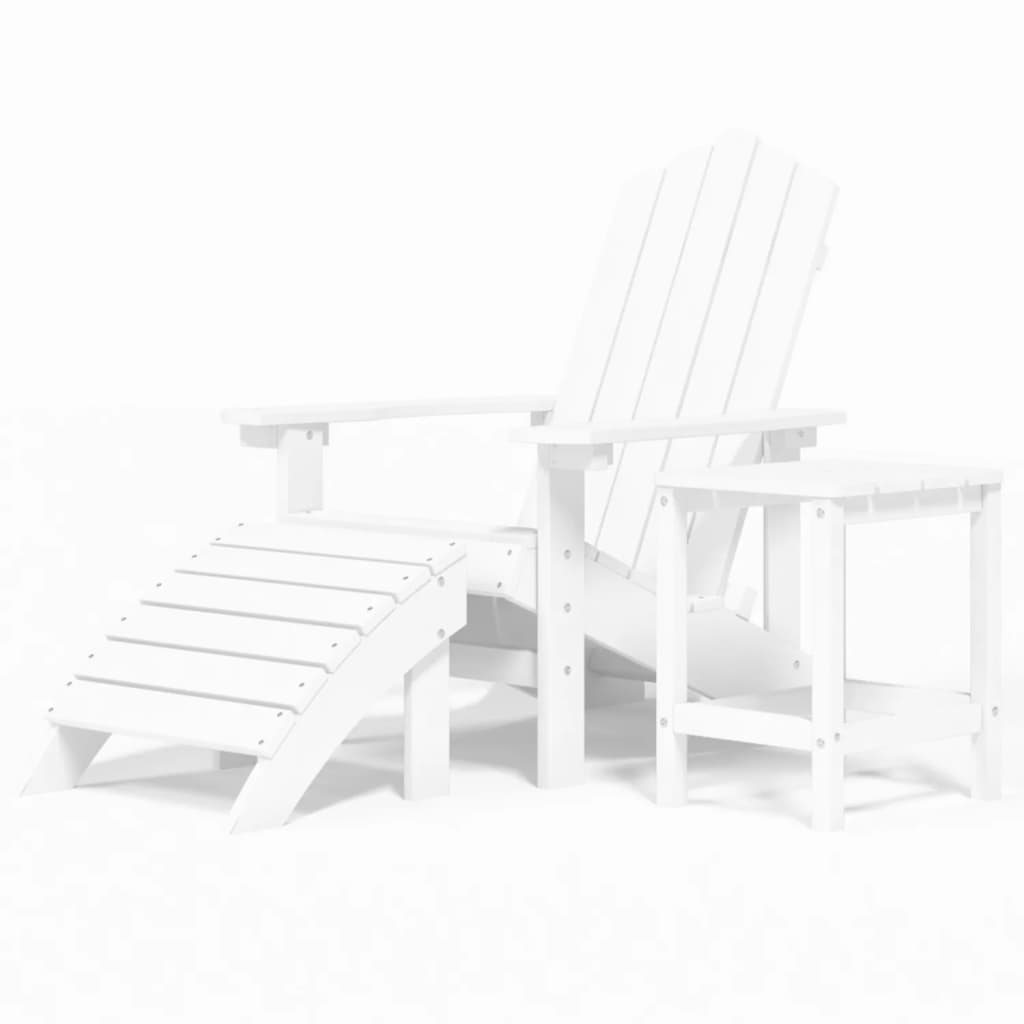 Tuinstoel Adirondack Met Voetenbank En Tafel Hdpe Wit Fauteuil + voetensteun + Tafel