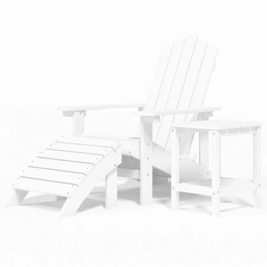 Tuinstoel Adirondack Met Voetenbank En Tafel Hdpe Wit Fauteuil + voetensteun + Tafel
