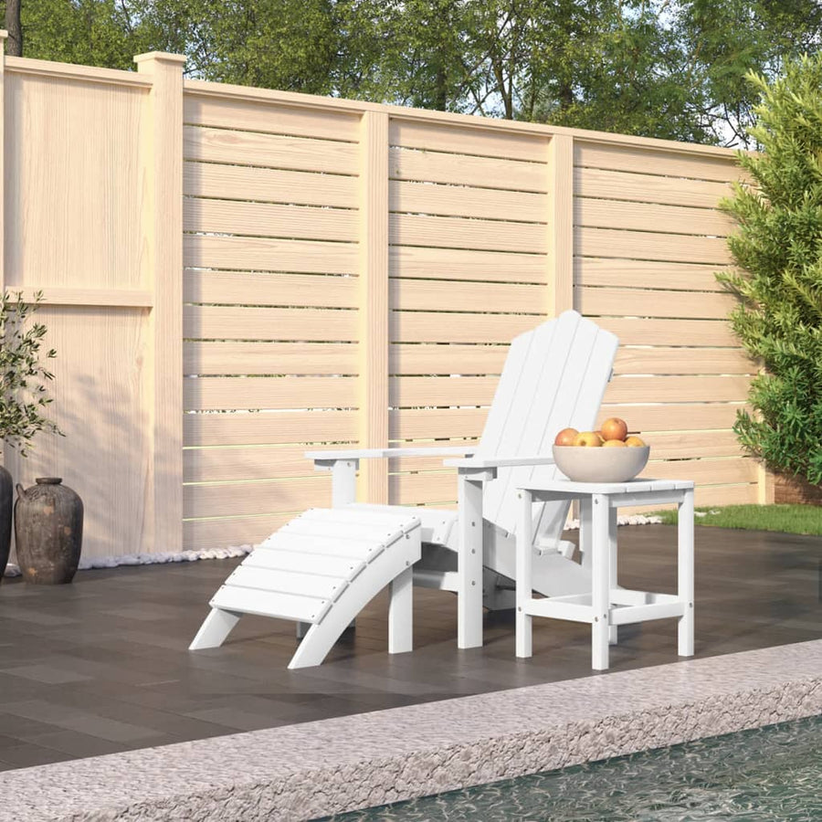 Tuinstoel Adirondack Met Voetenbank En Tafel Hdpe Wit Fauteuil + voetensteun + Tafel