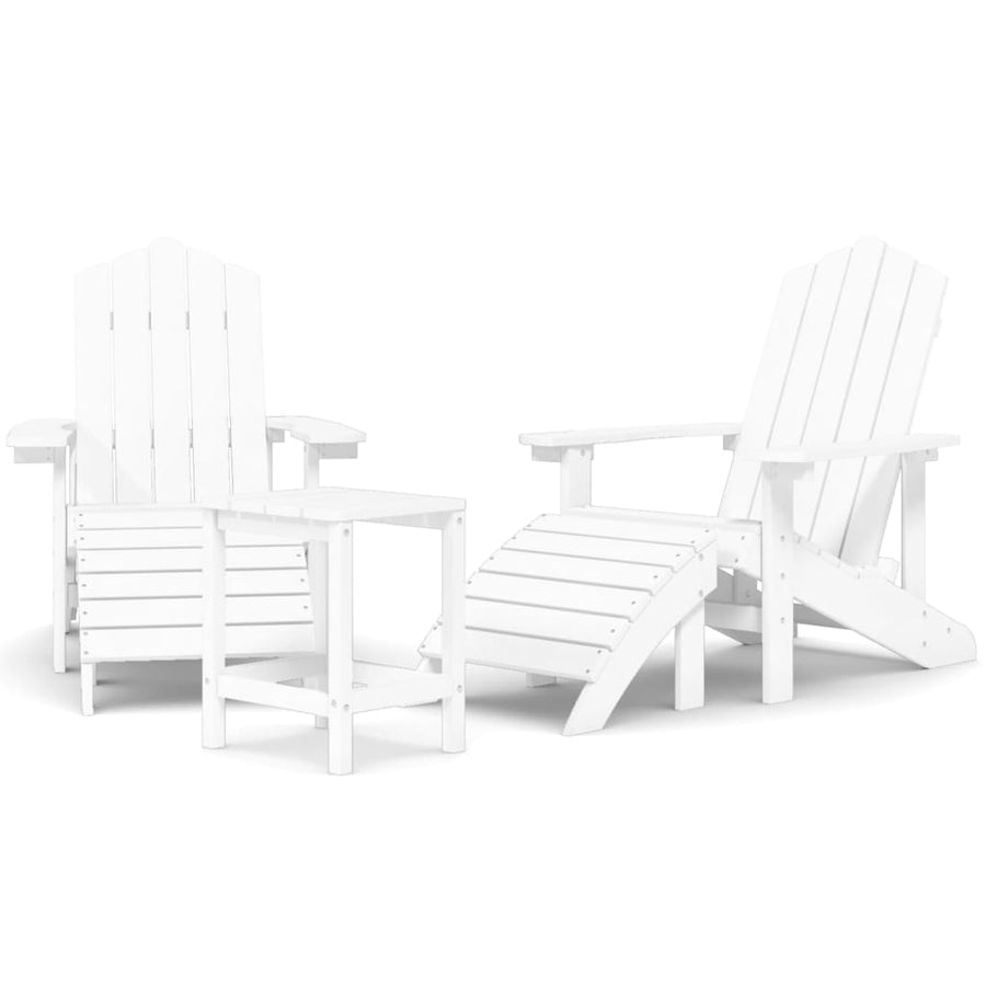 Tuinstoelen Adirondack Met Voetenbank En Tafel Hdpe Wit 2x Fauteuil + 2x voetensteun + Tafel