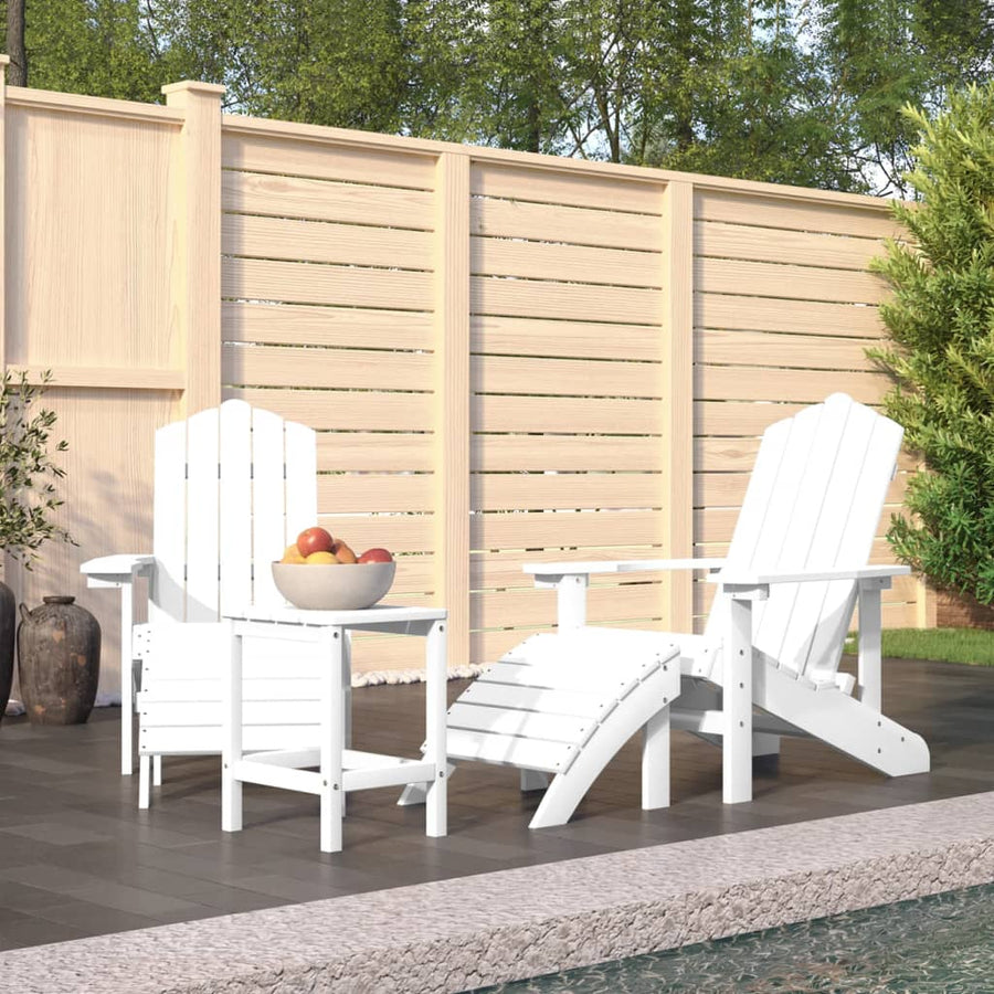 Tuinstoelen Adirondack Met Voetenbank En Tafel Hdpe Wit 2x Fauteuil + 2x voetensteun + Tafel