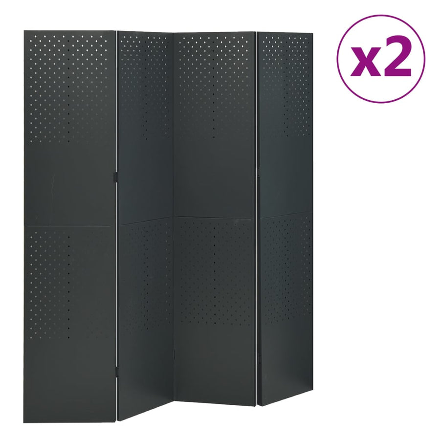 Kamerschermen 2 St Met 4 Panelen 160X180 Cm Staal Antraciet 2
