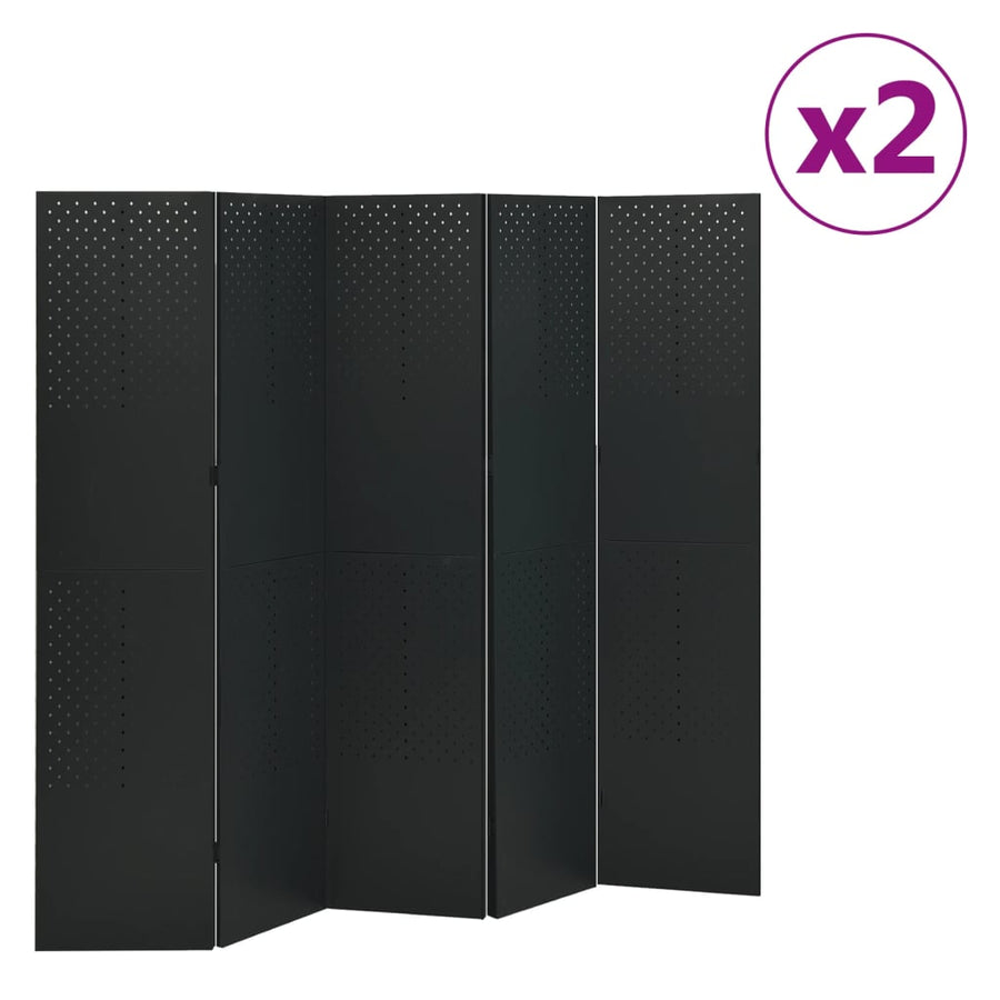 Kamerschermen 2 st met 5 panelen 200x180 cm staal zwart