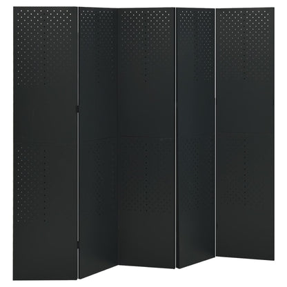 Kamerschermen 2 st met 5 panelen 200x180 cm staal zwart