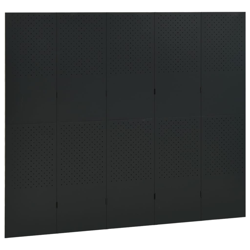 Kamerschermen 2 st met 5 panelen 200x180 cm staal zwart