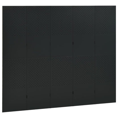 Kamerschermen 2 st met 5 panelen 200x180 cm staal zwart