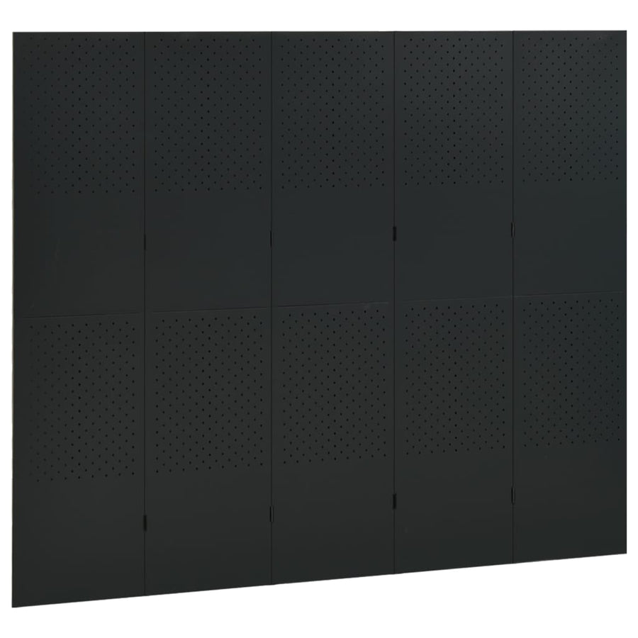 Kamerschermen 2 st met 5 panelen 200x180 cm staal zwart