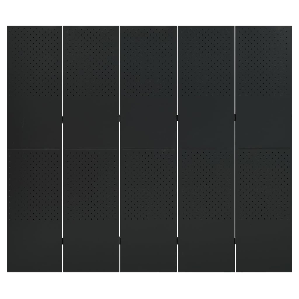 Kamerschermen 2 st met 5 panelen 200x180 cm staal zwart