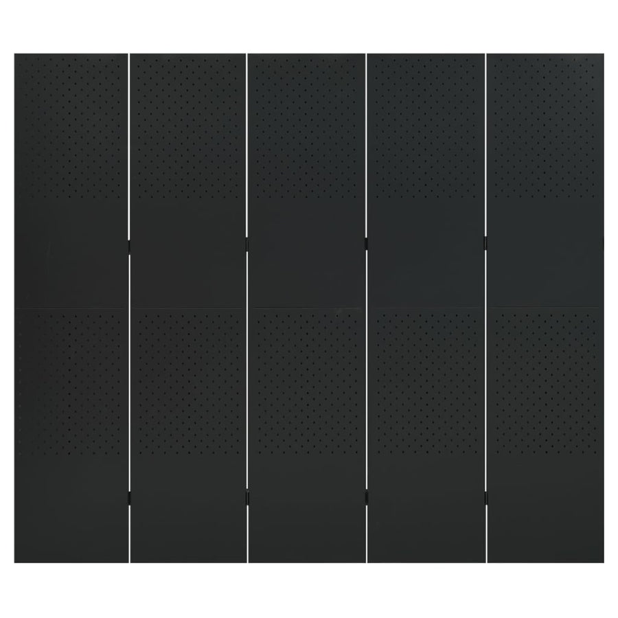 Kamerschermen 2 st met 5 panelen 200x180 cm staal zwart