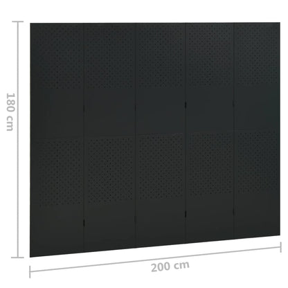 Kamerschermen 2 st met 5 panelen 200x180 cm staal zwart