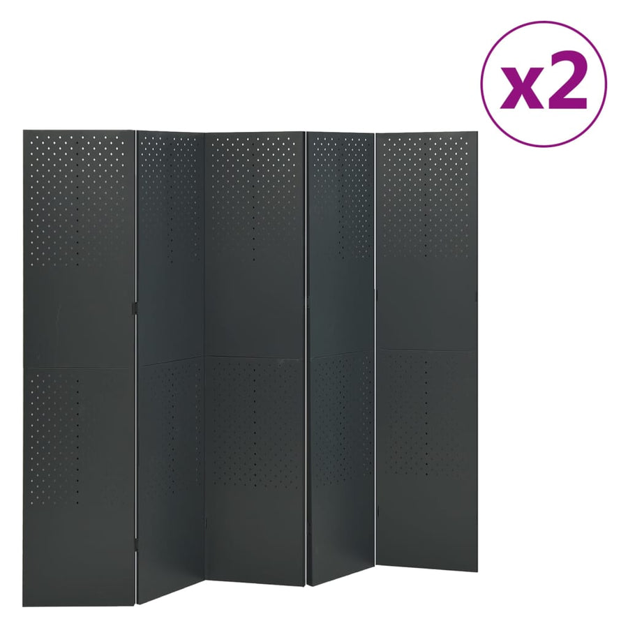 Kamerschermen 2 st met 5 panelen 200x180 cm staal antraciet