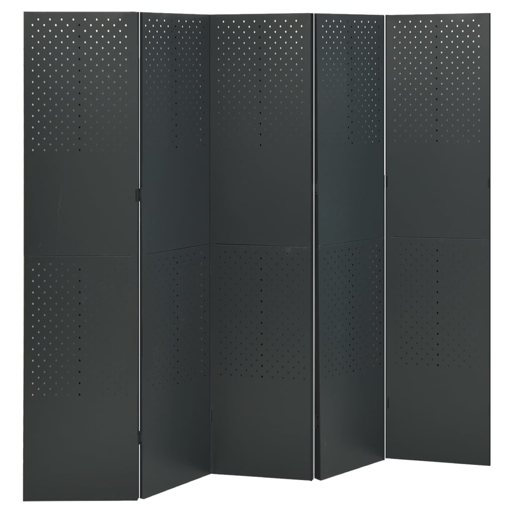 Kamerschermen 2 st met 5 panelen 200x180 cm staal antraciet