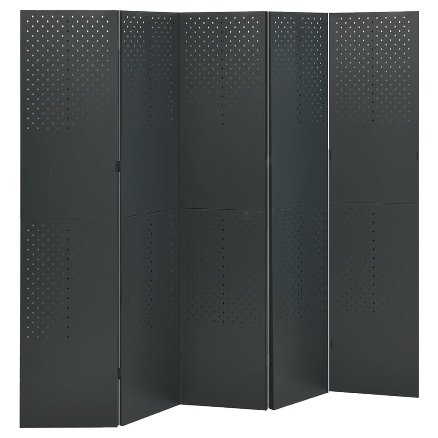 Kamerschermen 2 st met 5 panelen 200x180 cm staal antraciet