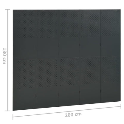 Kamerschermen 2 st met 5 panelen 200x180 cm staal antraciet