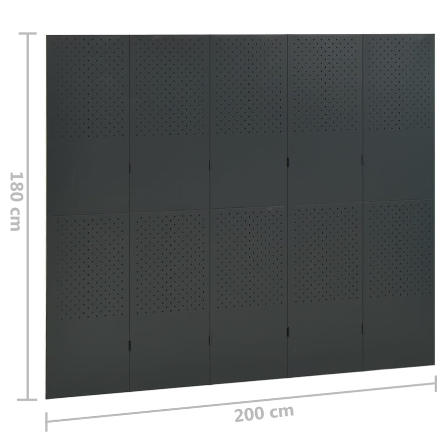 Kamerschermen 2 st met 5 panelen 200x180 cm staal antraciet