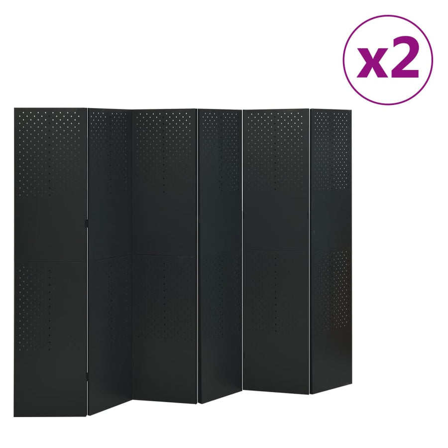 Kamerschermen 2 St Met 6 Panelen 240X180 Cm Staal Zwart Zwart