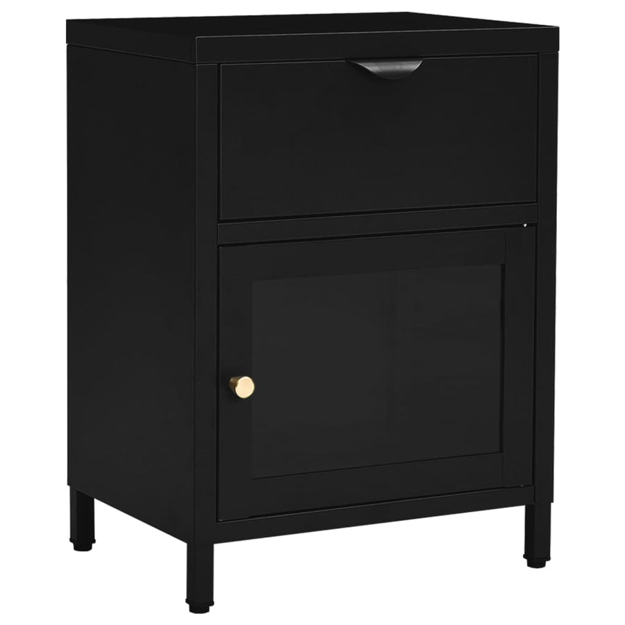 Nachtkastjes 40X30X54,5 Cm Staal En Glas 2 Zwart